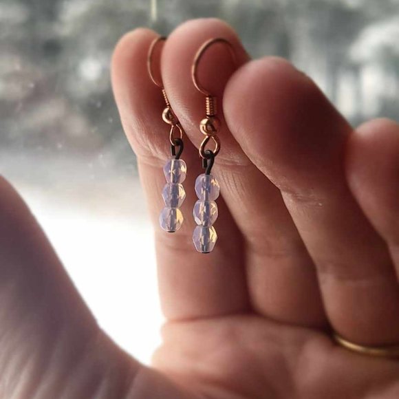 Genuine Rose Quartz Faceted Beaded Dangle Copper Earrings - Picture 3 of 3